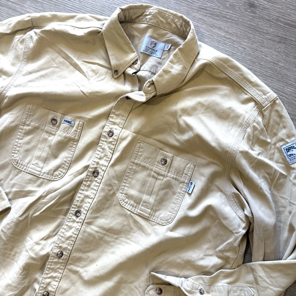 Tyndale FR Flame Resistant Beige Long Sleeve Button Down Work Shirt Size 2XL